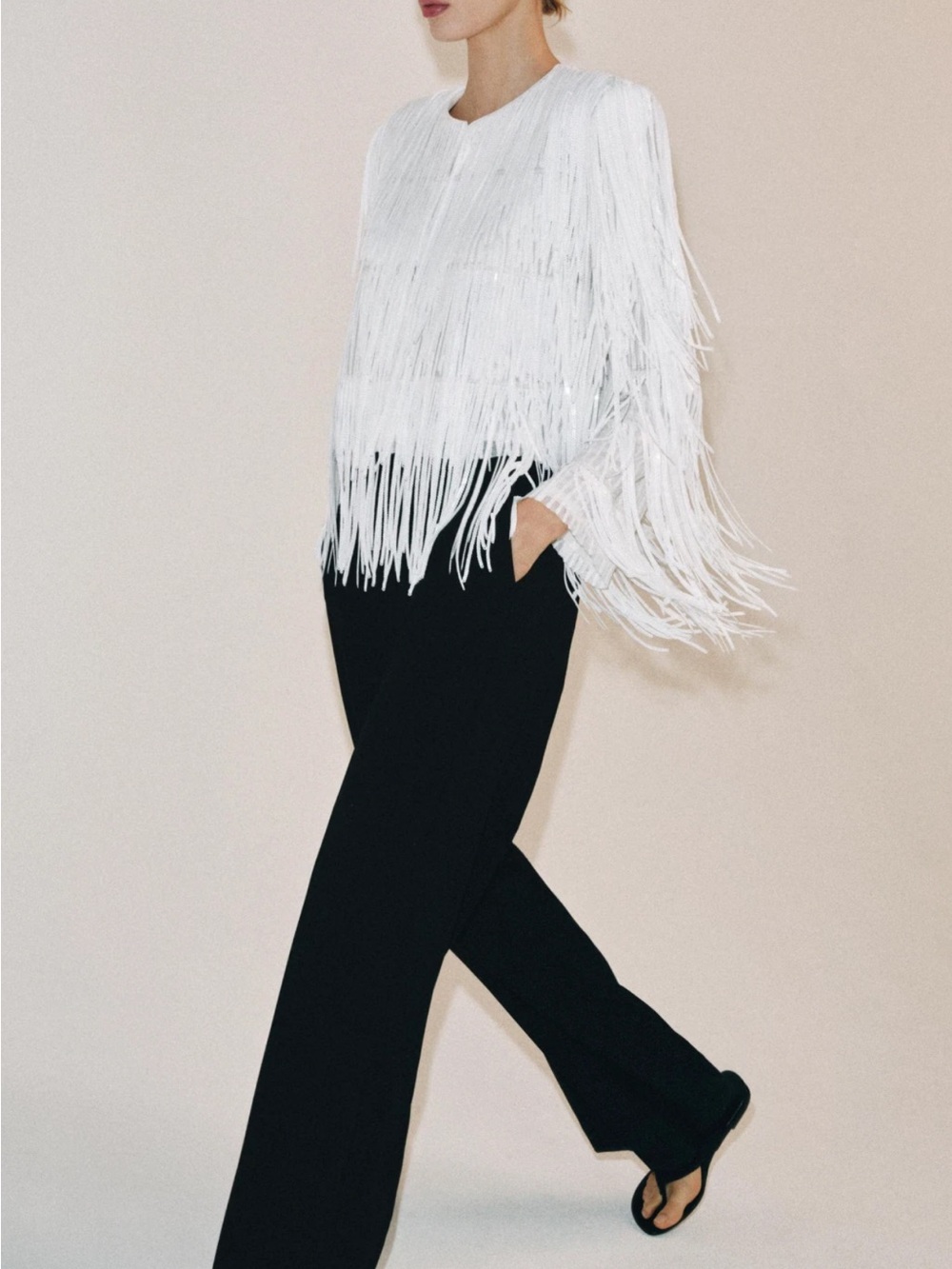 ZARA WHITE FRINGED SEQUIN JACKET - Picture 5 of 16